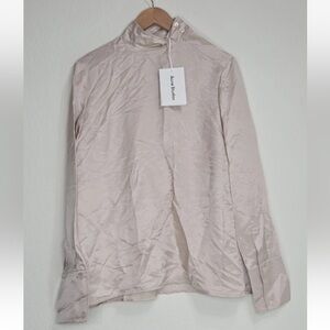Acne Studios Mock Neck Satin Blouse Beige Pink Size 34 Womens NEW